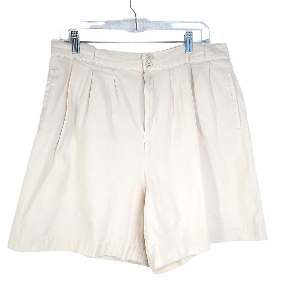 Vintage Giorgio Sant Angelo Cotton Pleated Front Cream Beige Chino Shorts